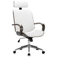 vidaXL grozāms biroja krēsls, balta mākslīgā āda un liekts koks цена и информация | Офисные кресла | 220.lv