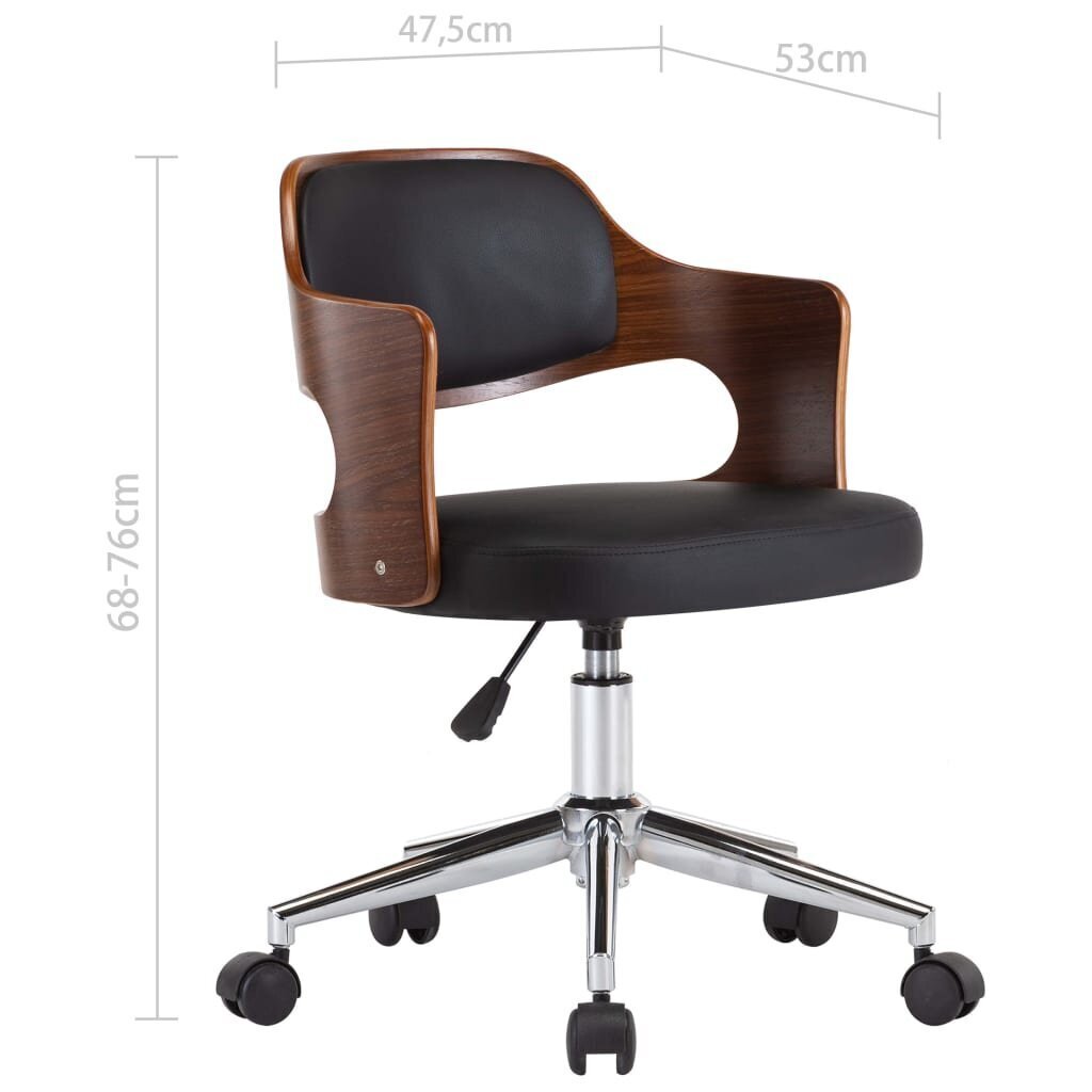 vidaXL biroja krēsls, grozāms, liekts koks, melna mākslīgā āda cena un informācija | Biroja krēsli | 220.lv