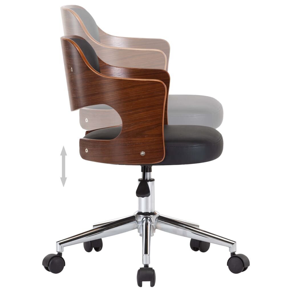 vidaXL biroja krēsls, grozāms, liekts koks, melna mākslīgā āda cena un informācija | Biroja krēsli | 220.lv