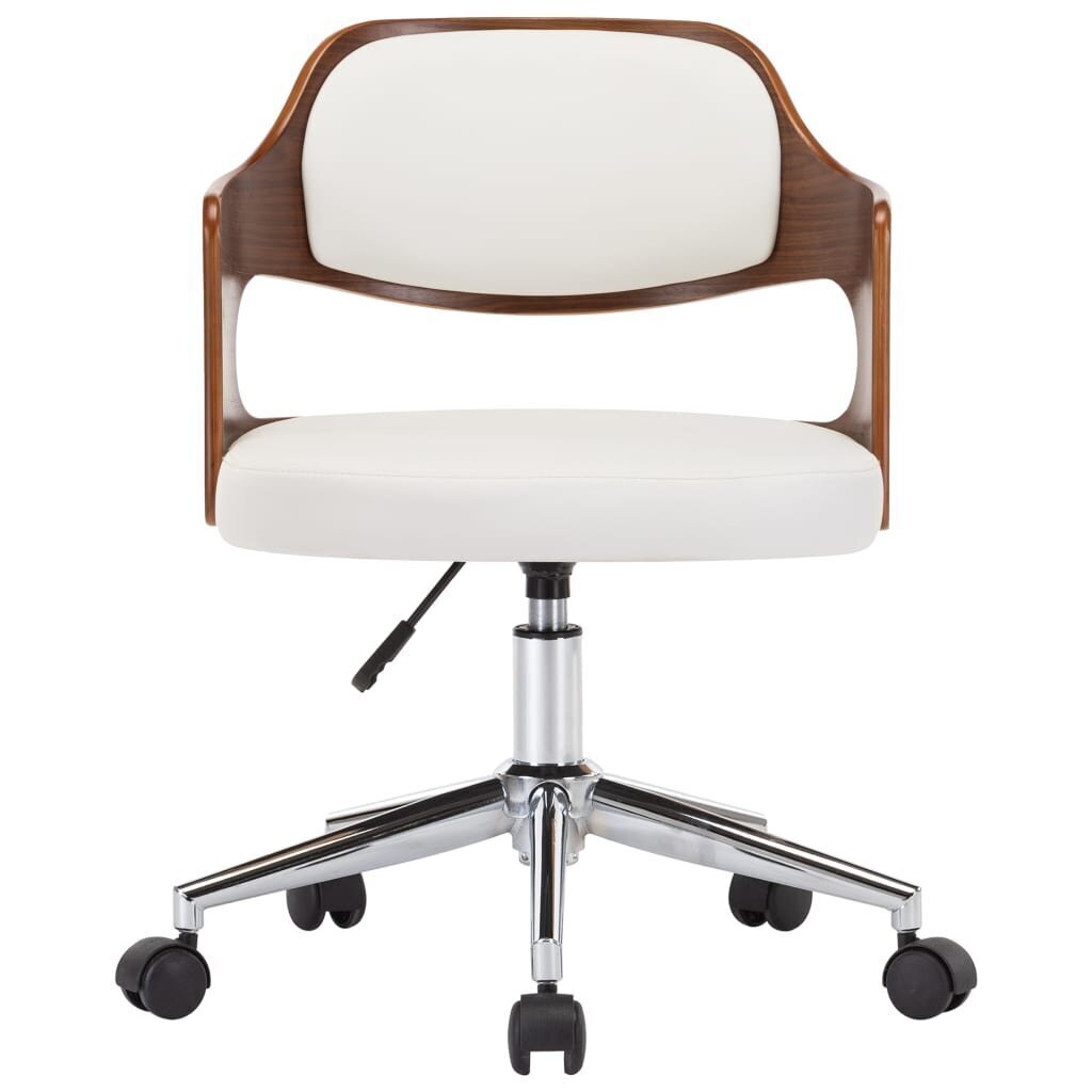 vidaXL biroja krēsls, grozāms, liekts koks, balta mākslīgā āda cena un informācija | Biroja krēsli | 220.lv