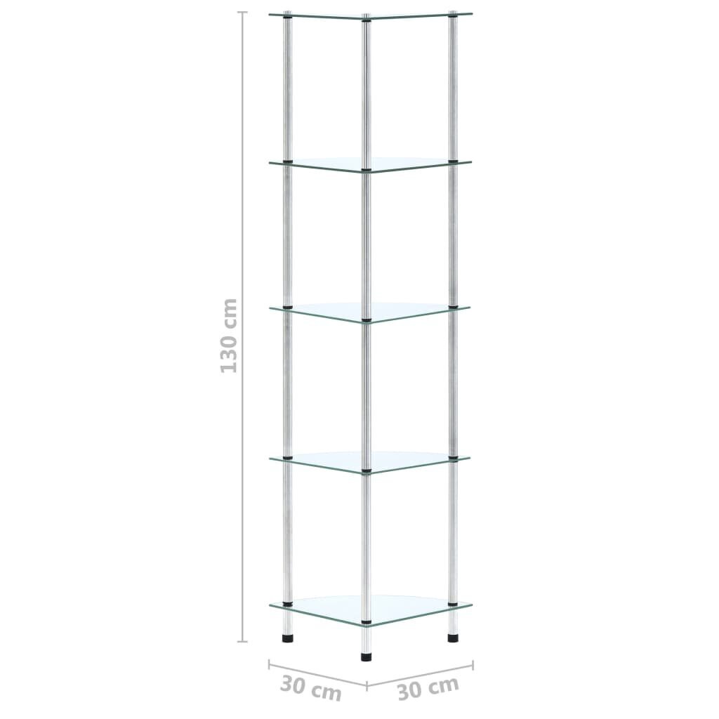 vidaXL 5-līmeņu plaukts, caurspīdīgs, 30x30x130 cm, rūdīts stikls cena un informācija | Plaukti | 220.lv
