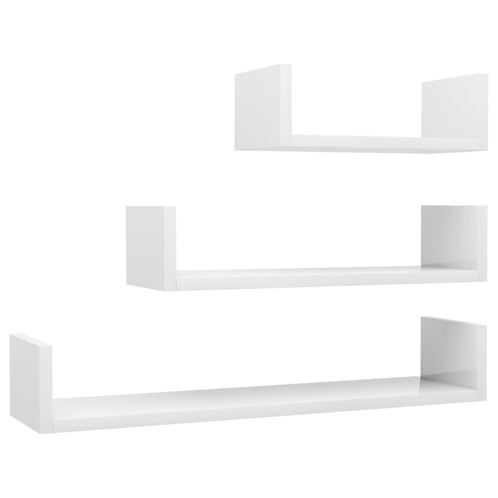 vidaXL sienas plaukti, 3 gab., spīdīgi balti, skaidu plāksne цена и информация | Plaukti | 220.lv