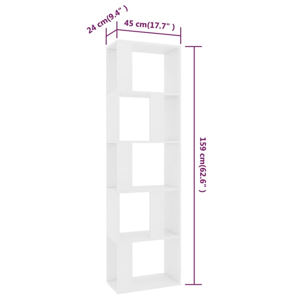 vidaXL grāmatu plaukts, 45x24x159 cm, balts, skaidu plāksne cena un informācija | Plaukti | 220.lv