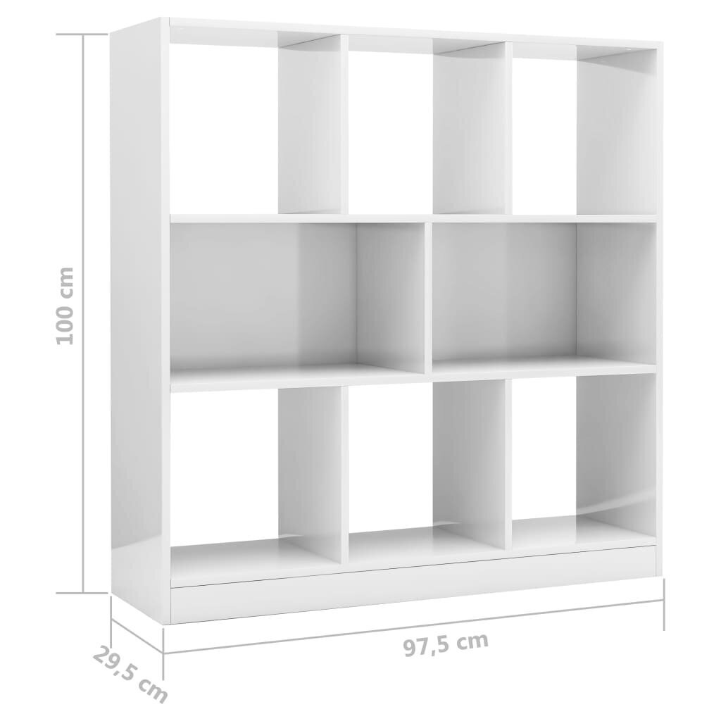 vidaXL grāmatu plaukts, 97,5x29,5x100 cm, spīdīgi balta skaidu plāksne cena un informācija | Plaukti | 220.lv