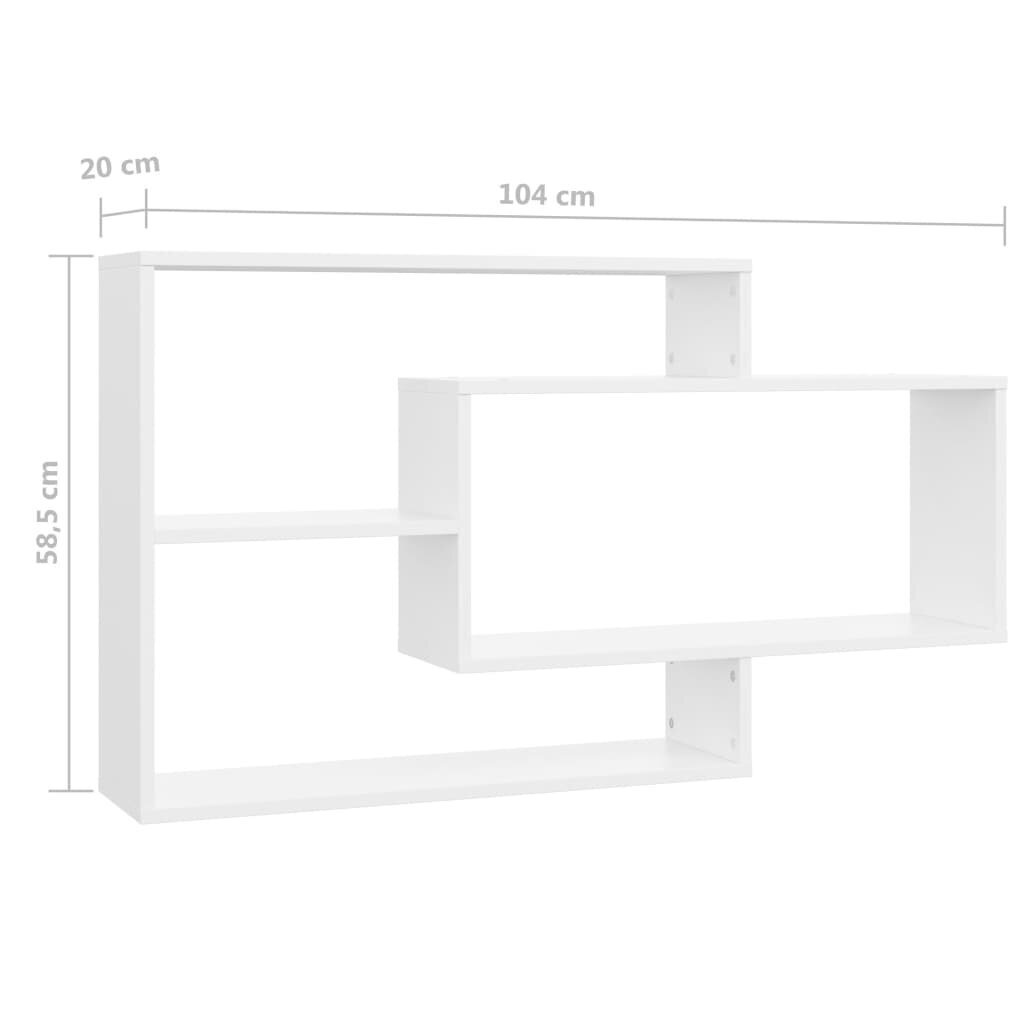 vidaXL sienas plaukti, 104x20x60 cm, balti, skaidu plāksne цена и информация | Plaukti | 220.lv