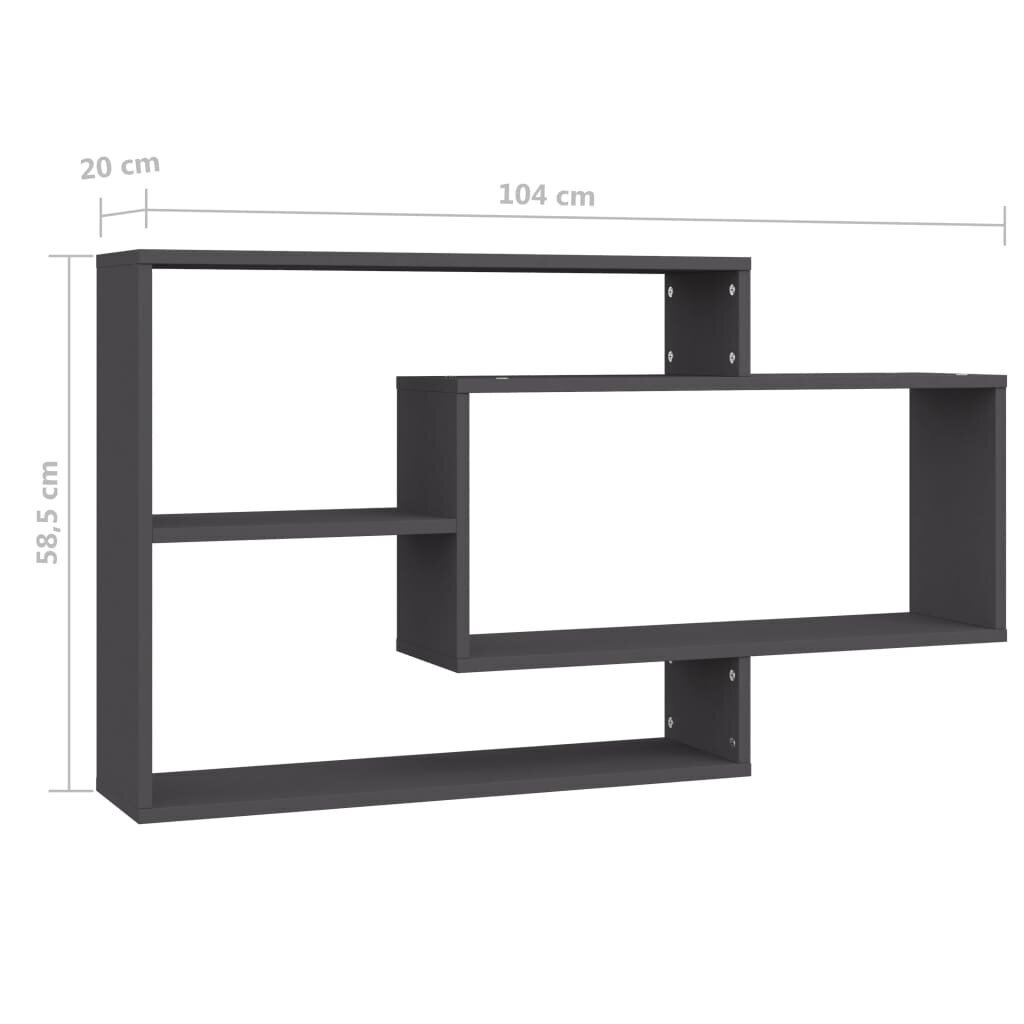 vidaXL sienas plaukti, 104x20x60 cm, pelēki, skaidu plāksne cena un informācija | Plaukti | 220.lv