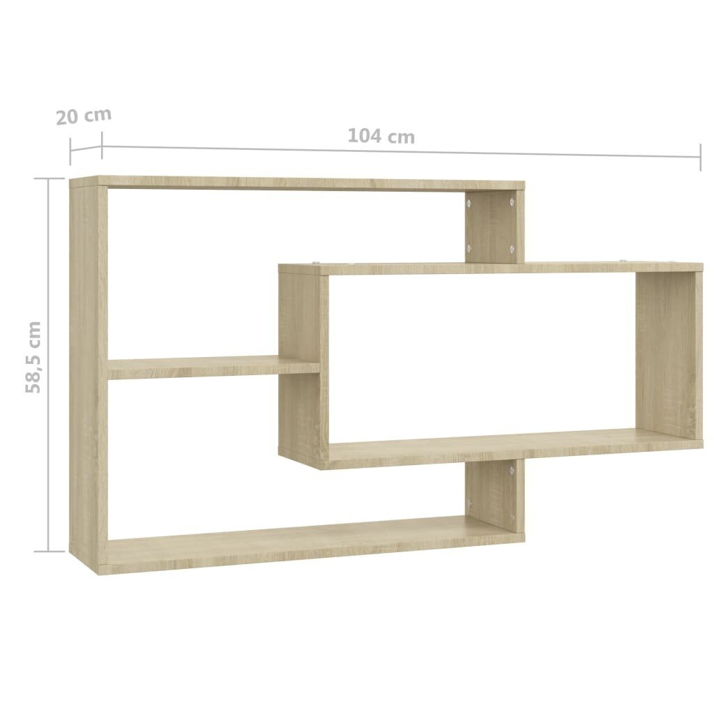 vidaXL sienas plaukti, 104x20x60 cm, ozolkoka krāsā, skaidu plāksne cena un informācija | Plaukti | 220.lv