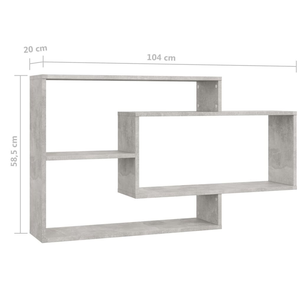 vidaXL sienas plaukti, 104x20x60 cm, betona pelēki, skaidu plāksne cena un informācija | Plaukti | 220.lv