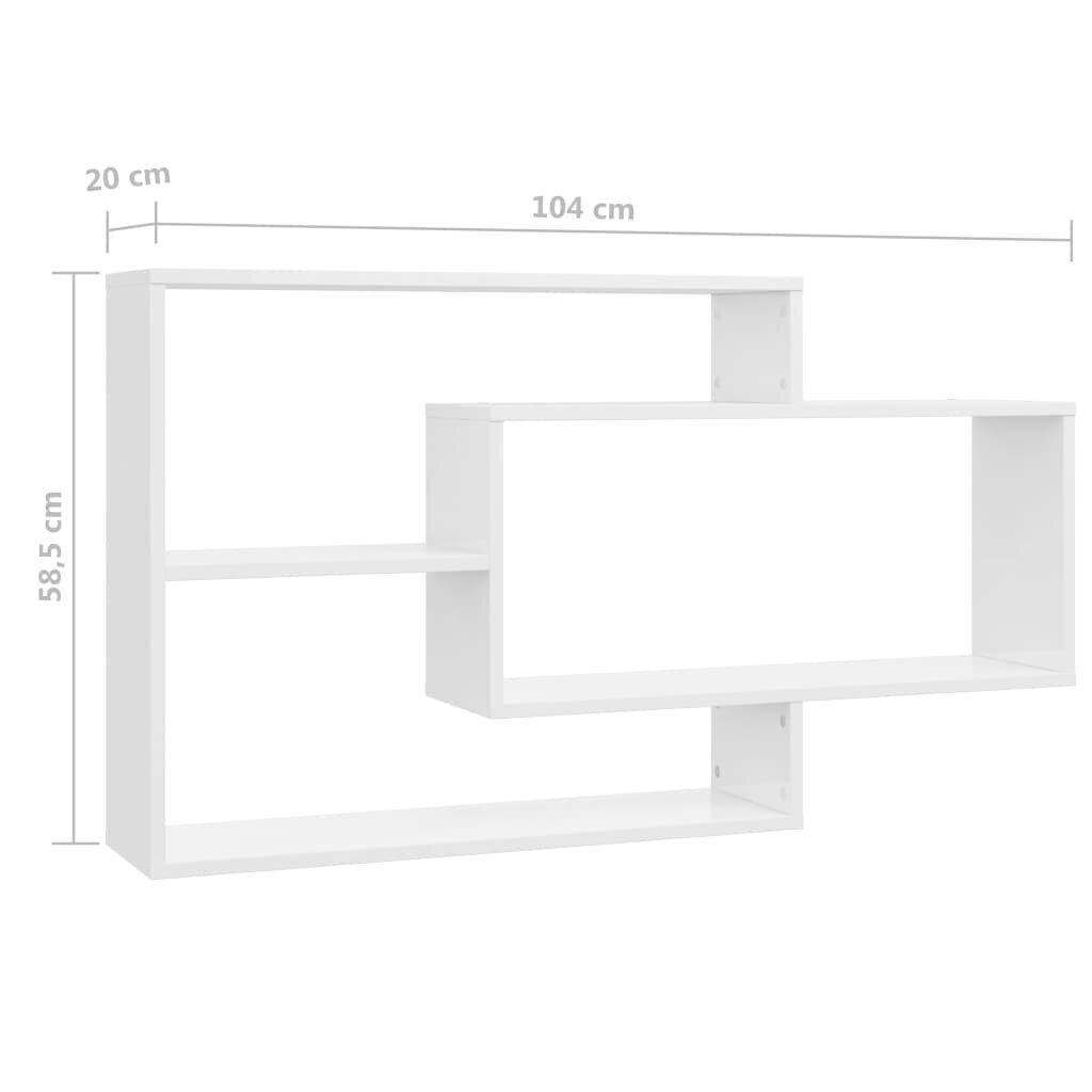 vidaXL sienas plaukti, 104x20x60 cm, spīdīgi balti, skaidu plāksne cena un informācija | Plaukti | 220.lv