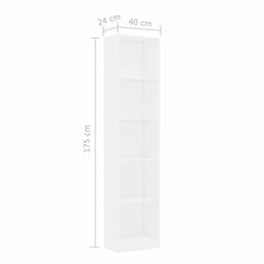 vidaXL 5-līmeņu grāmatu plaukts, balts, 40x24x175 cm, skaidu plāksne cena un informācija | Plaukti | 220.lv