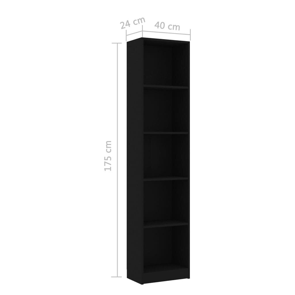 vidaXL 5-līmeņu grāmatu plaukts, melns, 40x24x175 cm, skaidu plāksne цена и информация | Plaukti | 220.lv