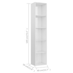 vidaXL grāmatu plaukts, spīdīgi balts, 40x30x189 cm, skaidu plāksne цена и информация | Полки | 220.lv