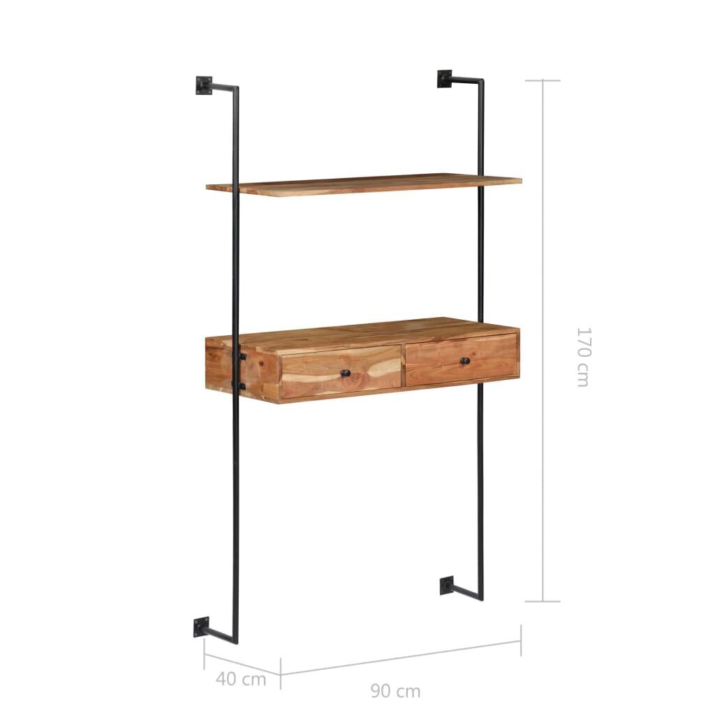 vidaXL sienas rakstāmgalds, 90x40x170 cm, akācijas masīvkoks cena un informācija | Datorgaldi, rakstāmgaldi, biroja galdi | 220.lv