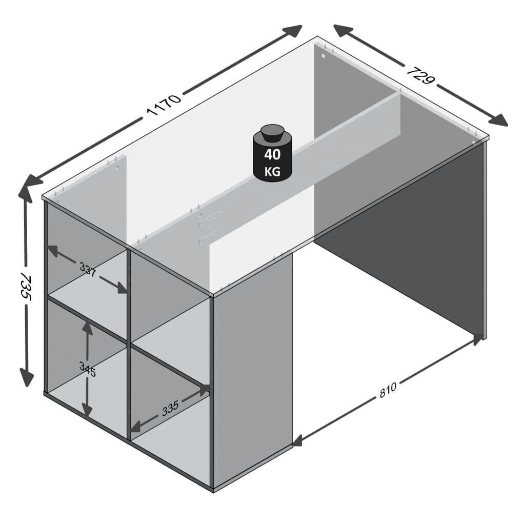 FMD rakstāmgalds ar sānu plauktiem, 117x73x75 cm, betona krāsā цена и информация | Datorgaldi, rakstāmgaldi, biroja galdi | 220.lv