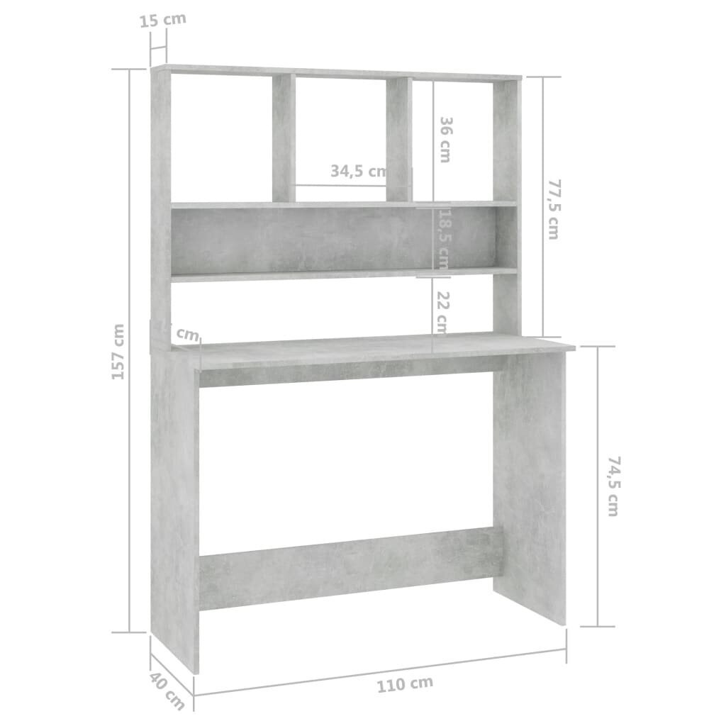 vidaXL rakstāmgalds ar plauktiem, 110x45x157 cm, skaidu plāksne cena un informācija | Datorgaldi, rakstāmgaldi, biroja galdi | 220.lv