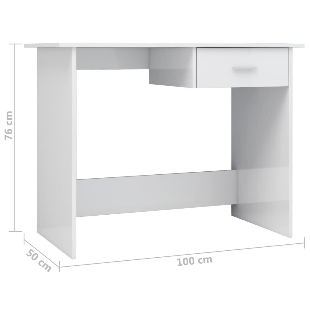 vidaXL rakstāmgalds, 100x50x76 cm, skaidu plāksne, spīdīgi balts cena un informācija | Datorgaldi, rakstāmgaldi, biroja galdi | 220.lv