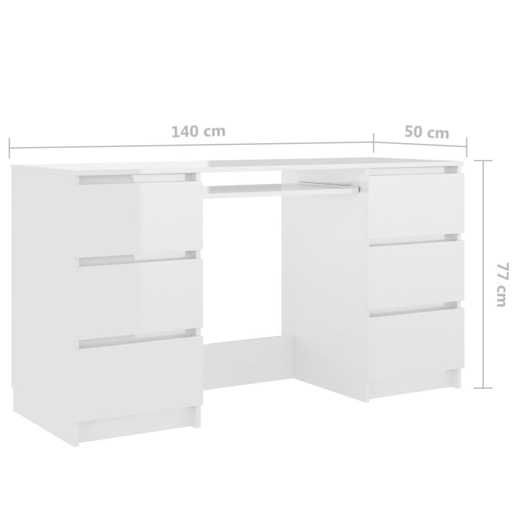 vidaXL rakstāmgalds, spīdīgi balts, 140x50x77 cm, skaidu plāksne cena un informācija | Datorgaldi, rakstāmgaldi, biroja galdi | 220.lv