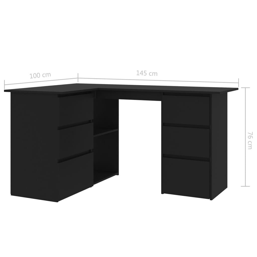 vidaXL stūra rakstāmgalds, melns, 145x100x76 cm, skaidu plāksne cena un informācija | Datorgaldi, rakstāmgaldi, biroja galdi | 220.lv