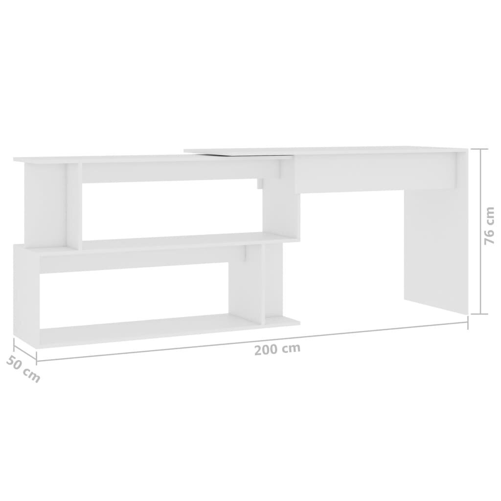 vidaXL stūra rakstāmgalds, balts, 200x50x76 cm, skaidu plāksne cena un informācija | Datorgaldi, rakstāmgaldi, biroja galdi | 220.lv