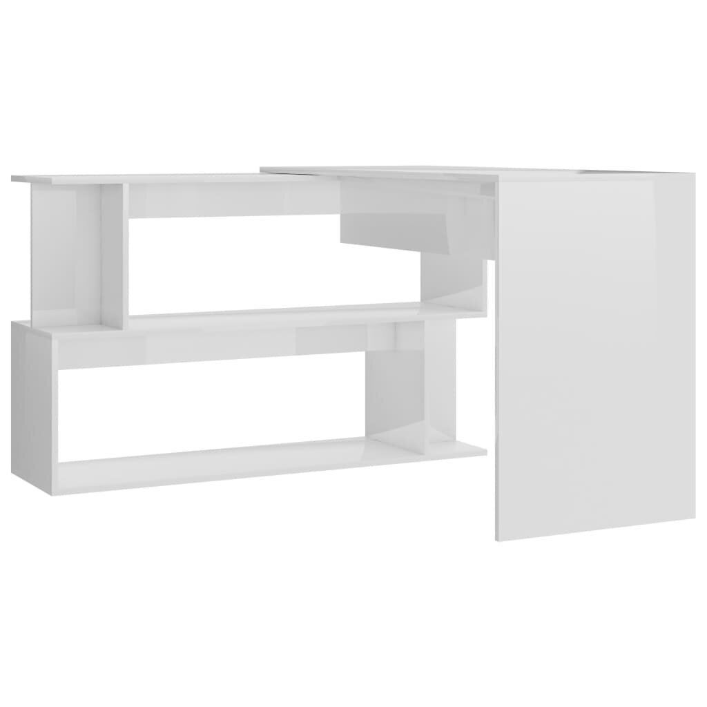 vidaXL stūra rakstāmgalds, spīdīgi balts, 200x50x76 cm, skaidu plāksne cena un informācija | Datorgaldi, rakstāmgaldi, biroja galdi | 220.lv
