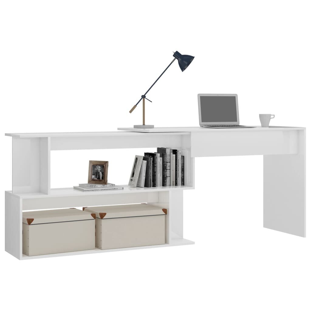 vidaXL stūra rakstāmgalds, spīdīgi balts, 200x50x76 cm, skaidu plāksne cena un informācija | Datorgaldi, rakstāmgaldi, biroja galdi | 220.lv