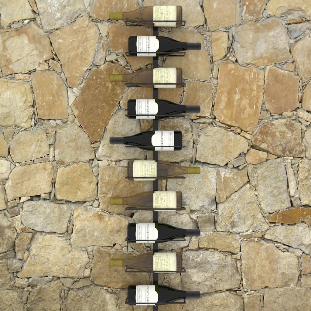 vidaXL sienas vīna pudeļu plaukts 10 pudelēm, melns metāls цена и информация | Virtuves piederumi | 220.lv