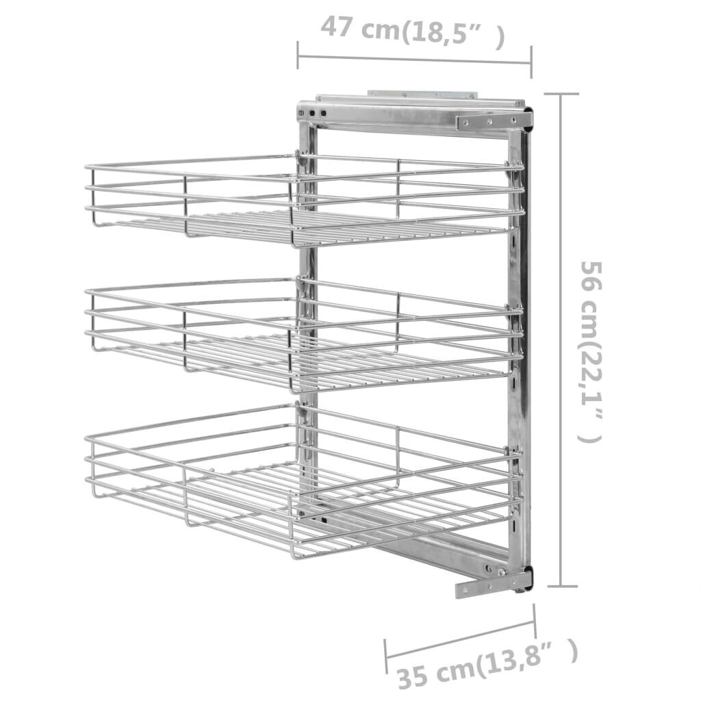 vidaXL virtuves izvelkamie grozi, 3 līmeņi, sudraba krāsa, 47x35x56 cm cena un informācija | Virtuves piederumi | 220.lv