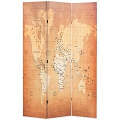 vidaXL istabas aizslietnis, 120x170 cm, saliekams, pasaules karte цена и информация | Мобильные стенки | 220.lv