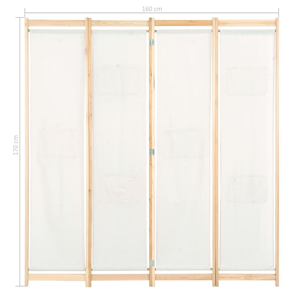 vidaXL 4-paneļu istabas aizslietnis, 160x170x4 cm, krēmkrāsas audums cena un informācija | Aizslietņi | 220.lv