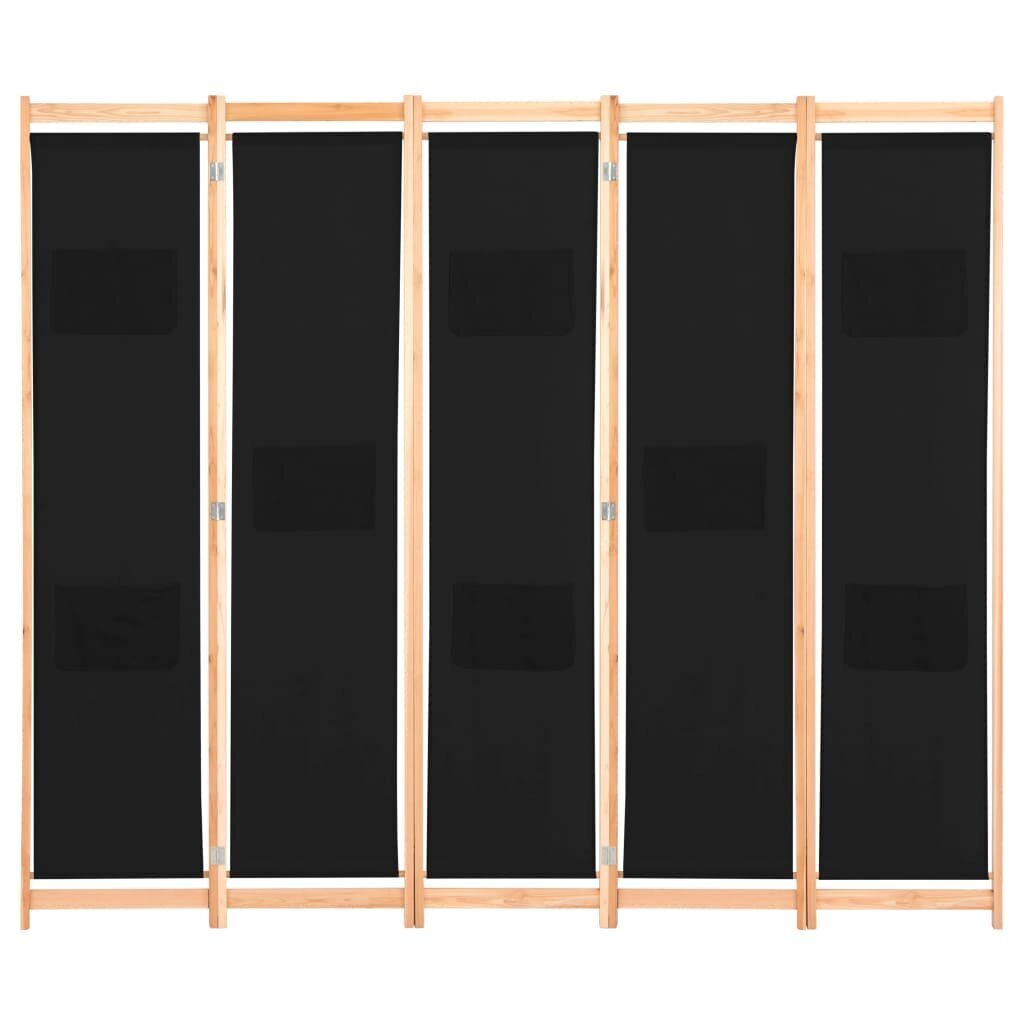 vidaXL 5-paneļu istabas aizslietnis, 200x170x4 cm, melns audums cena un informācija | Aizslietņi | 220.lv