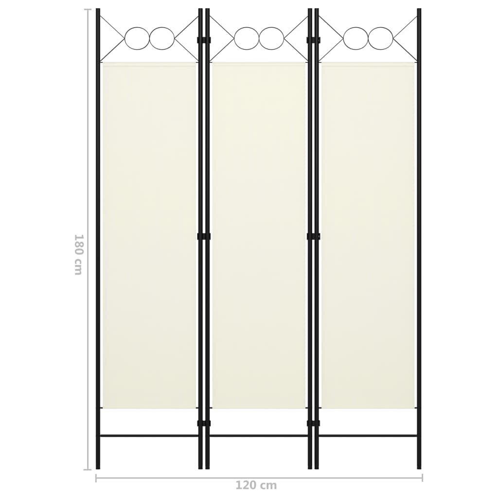 vidaXL 3-paneļu istabas aizslietnis, krēmbalts, 120x180 cm cena un informācija | Aizslietņi | 220.lv