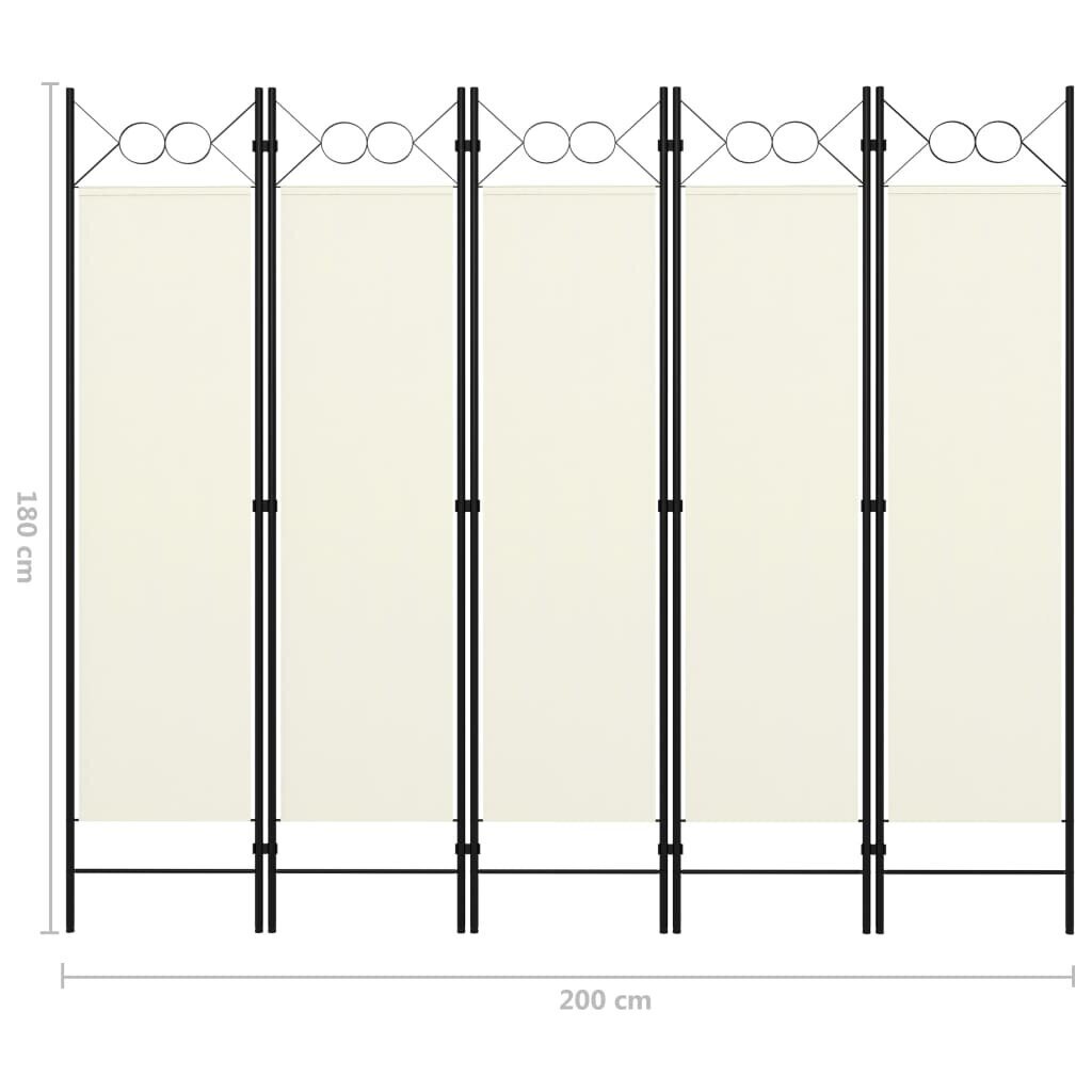 vidaXL 5-paneļu istabas aizslietnis, krēmbalts, 200x180 cm cena un informācija | Aizslietņi | 220.lv