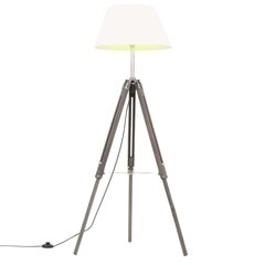 vidaXL grīdas lampa uz statīva, pelēka, balta, masīvs tīkkoks, 141 cm cena un informācija | Stāvlampas | 220.lv