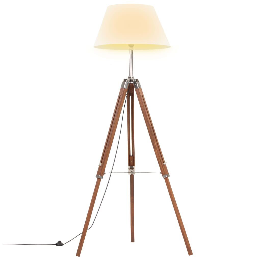 vidaXL grīdas lampa uz statīva, brūna, balta, masīvs tīkkoks, 141 cm cena un informācija | Stāvlampas | 220.lv
