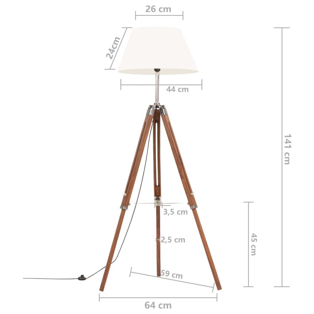 vidaXL grīdas lampa uz statīva, brūna, balta, masīvs tīkkoks, 141 cm cena un informācija | Stāvlampas | 220.lv