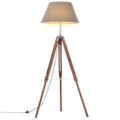 vidaXL grīdas lampa uz statīva, brūna, pelēka, masīvs tīkkoks, 141 cm cena un informācija | Stāvlampas | 220.lv