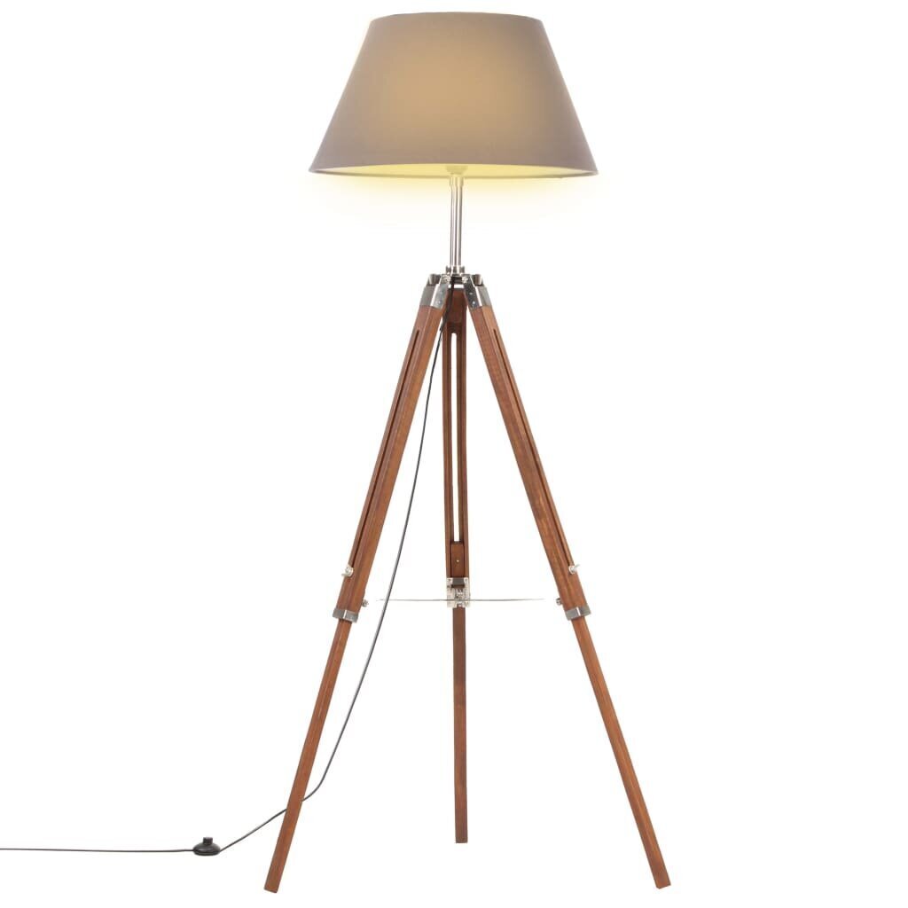 vidaXL grīdas lampa uz statīva, brūna, pelēka, masīvs tīkkoks, 141 cm цена и информация | Stāvlampas | 220.lv