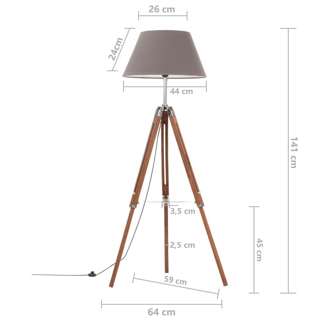 vidaXL grīdas lampa uz statīva, brūna, pelēka, masīvs tīkkoks, 141 cm цена и информация | Stāvlampas | 220.lv
