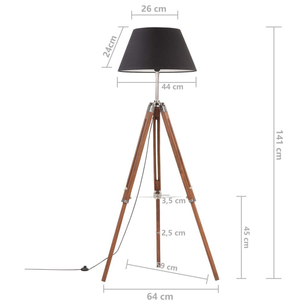 vidaXL grīdas lampa uz statīva, brūna, melna, masīvs tīkkoks, 141 cm cena un informācija | Stāvlampas | 220.lv