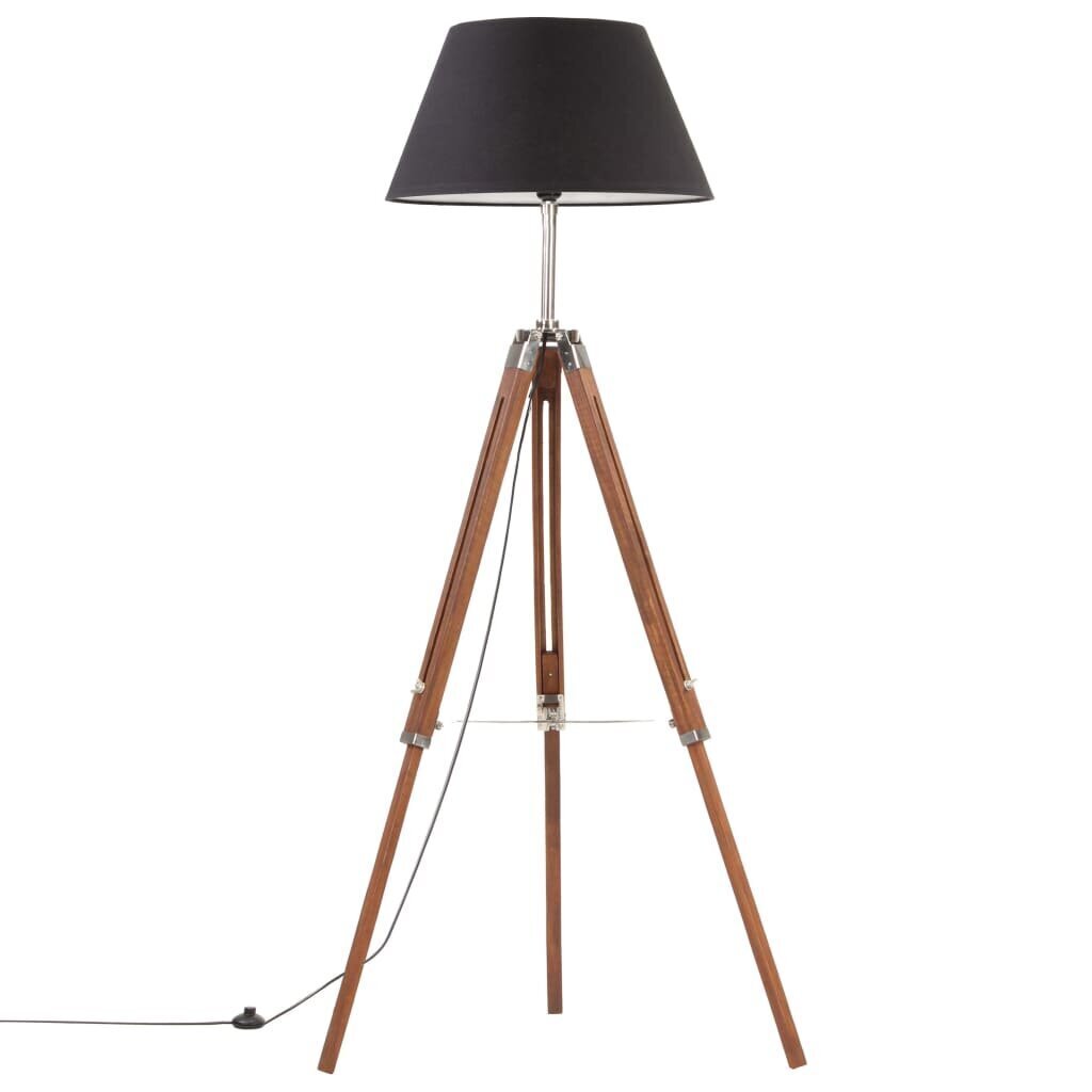 vidaXL grīdas lampa uz statīva, brūna, melna, masīvs tīkkoks, 141 cm cena un informācija | Stāvlampas | 220.lv