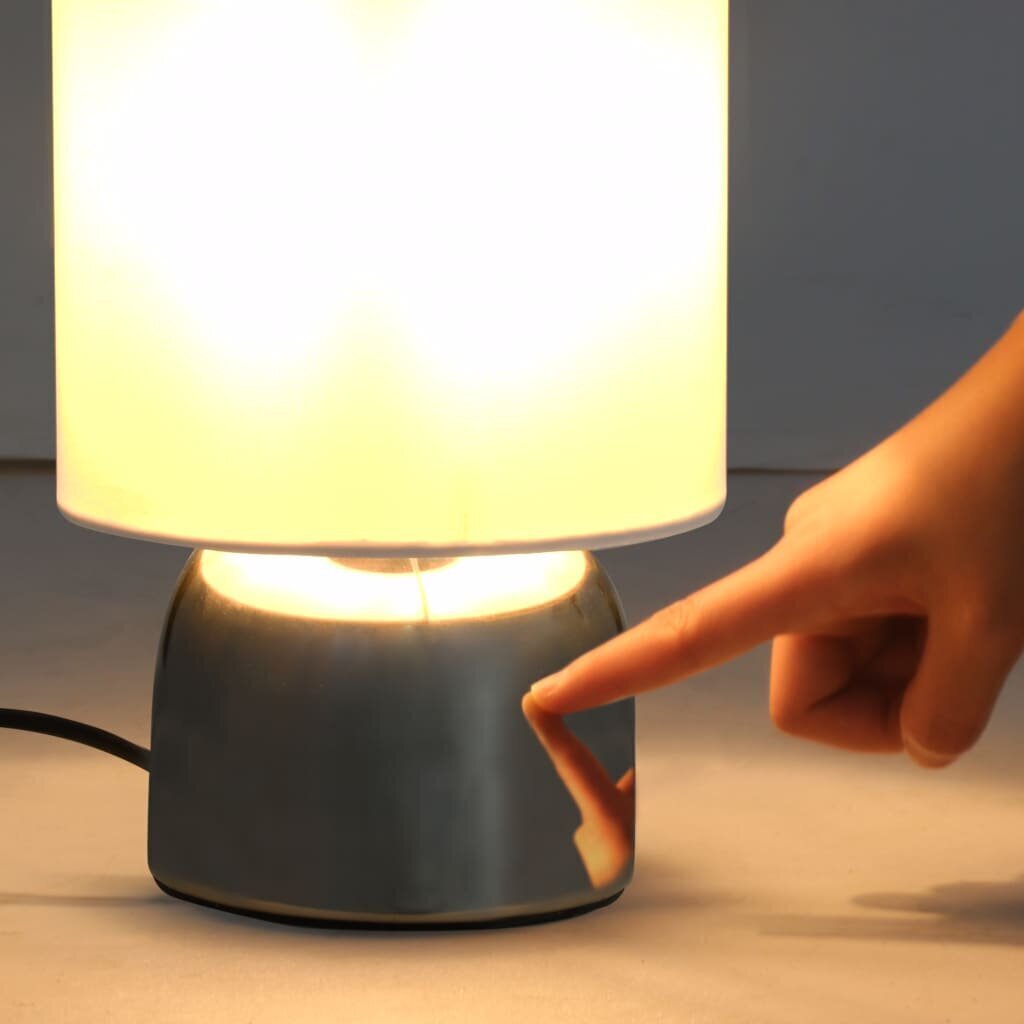 vidaXL galda lampas, 2 gab., skārienjūtīga poga, baltas, E14 cena un informācija | Galda lampas | 220.lv