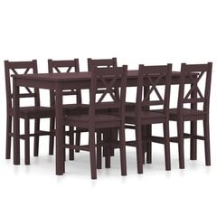 vidaXL 7-daļīgs virtuves mēbeļu komplekts, tumši brūns, priedes koks цена и информация | Комплекты мебели для столовой | 220.lv