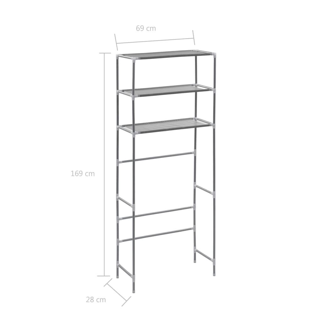 vidaXL plaukts veļasmašīnai, 3 plaukti, sudraba krāsā, 69x28x169 cm cena un informācija | Saimniecības plaukti | 220.lv