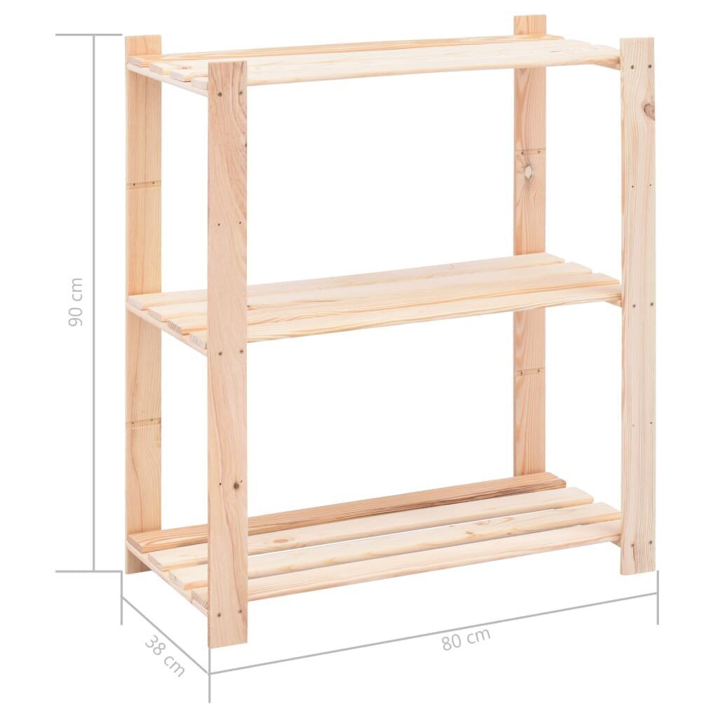 vidaXL 3-līmeņu glabāšanas plaukti, 3 gb., 80x38x90 cm, priede, 150 kg cena un informācija | Saimniecības plaukti | 220.lv