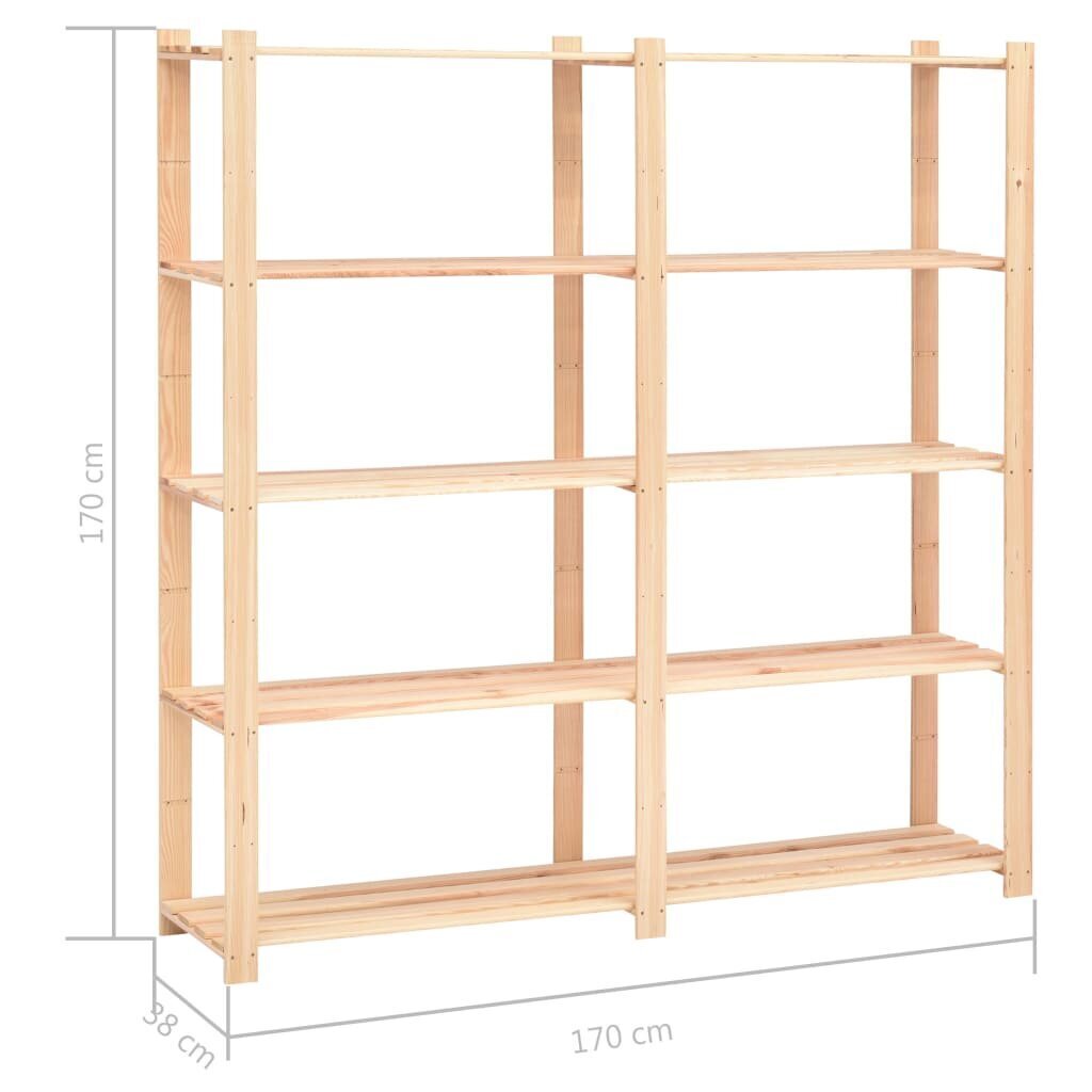 vidaXL 5-līmeņu glabāšanas plaukti, 3 gb., 170x38x170 cm, priedes koks cena un informācija | Saimniecības plaukti | 220.lv