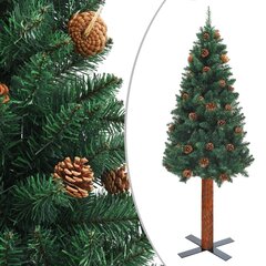 vidaXL Ziemassvētku egle ar dabīgu koku un čiekuriem, zaļa, 210cm, PVC cena un informācija | Mākslīgās egles, vainagi, statīvi | 220.lv