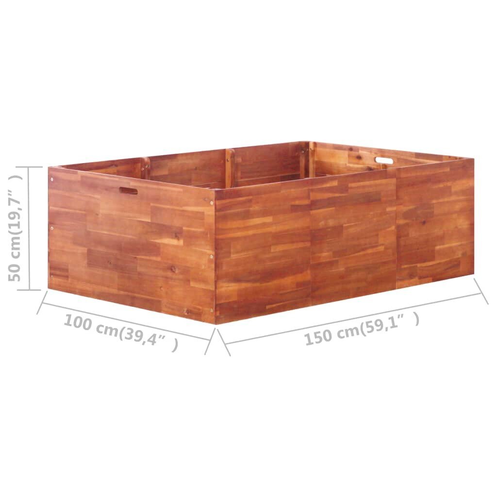 vidaXL augstā puķu kaste, akācijas koks, 150x100x50 cm cena un informācija | Balkona kastes | 220.lv