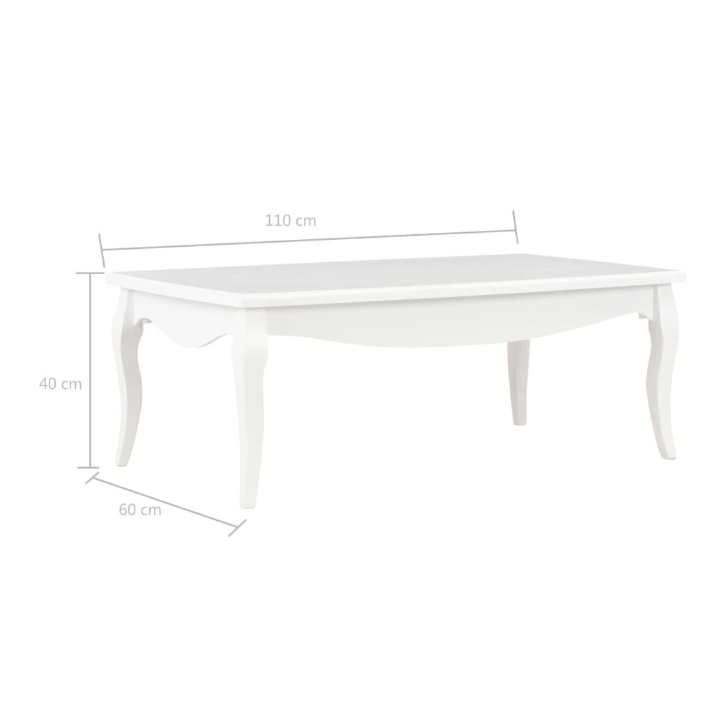 vidaXL kafijas galdiņš, balts, 110x60x40 cm, priedes masīvkoks cena un informācija | Žurnālgaldiņi | 220.lv