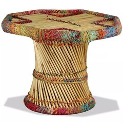 vidaXL kafijas galdiņš ar auduma detaļām, bambuss, daudzkrāsains cena un informācija | Žurnālgaldiņi | 220.lv