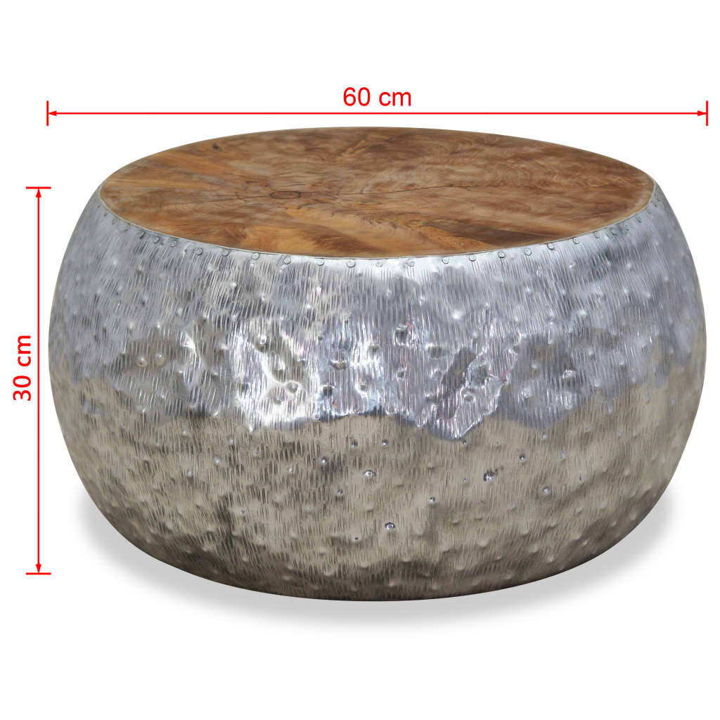 vidaXL kafijas galdiņš, 60x60x30 cm, alumīnijs, tīkkoks cena un informācija | Žurnālgaldiņi | 220.lv